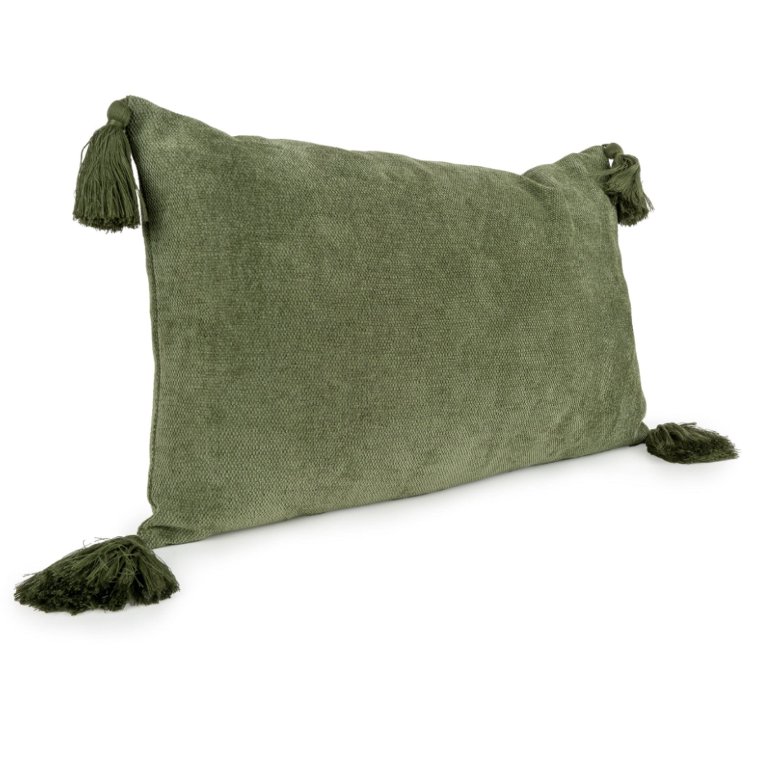 Green Tasselled Rectangle Cushion