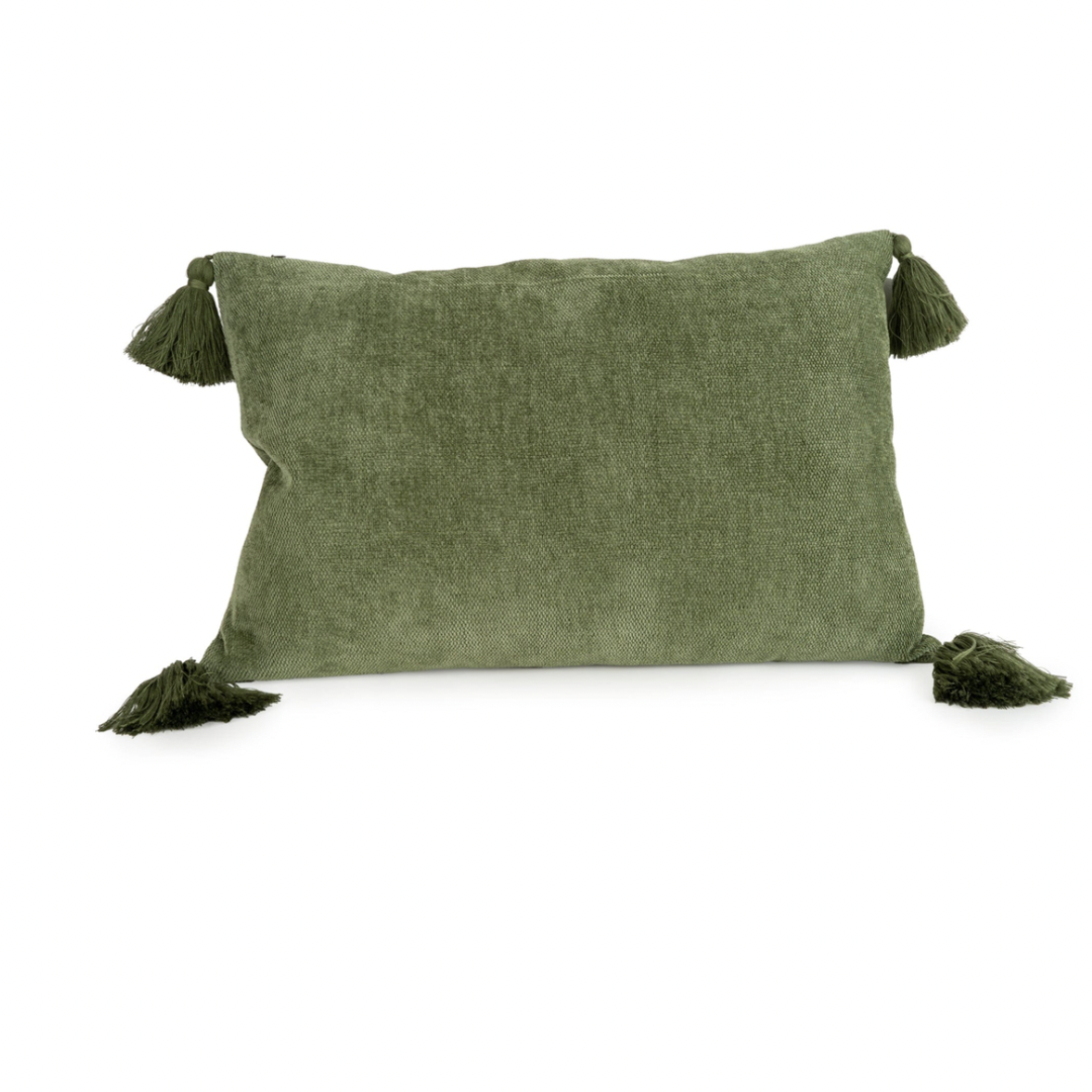 Green Tasselled Rectangle Cushion