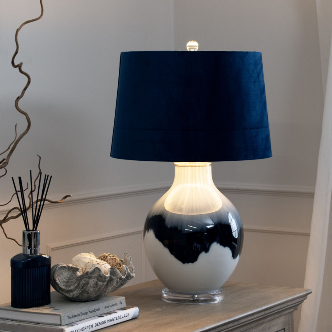 Ice Shadows Table Lamp With Navy Blue Lampshade