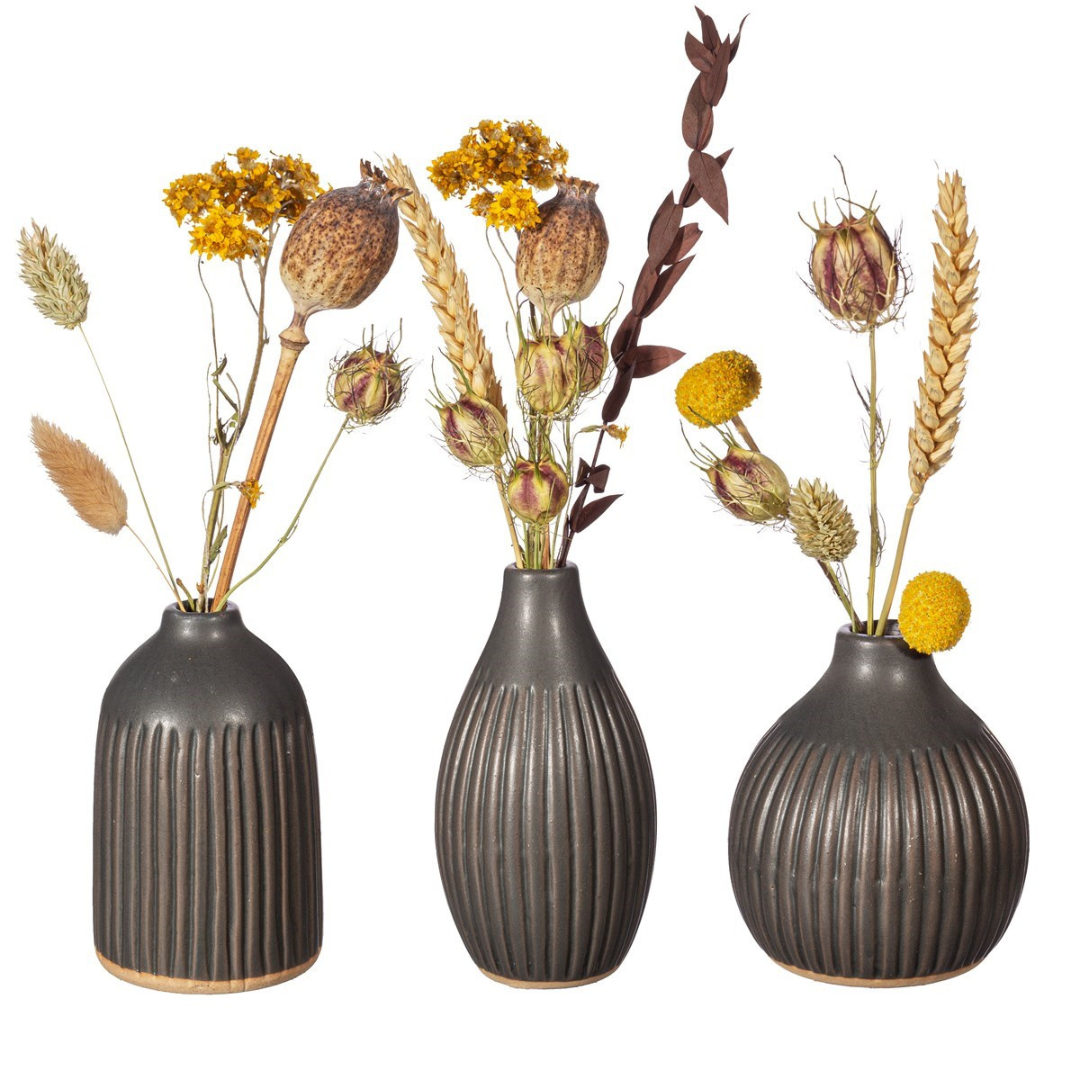 Black Grooved Bud Vases- Set of 3