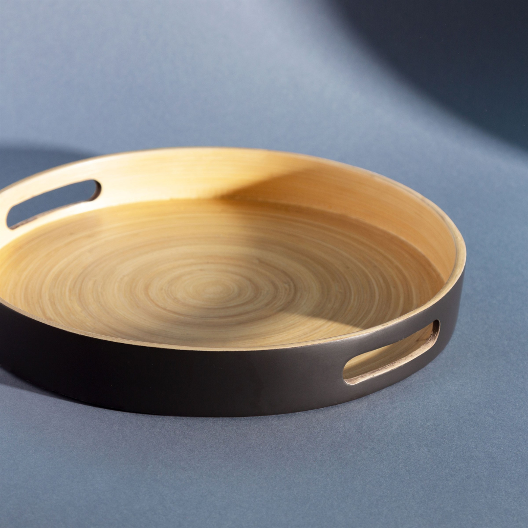 Black Round Bamboo Tray