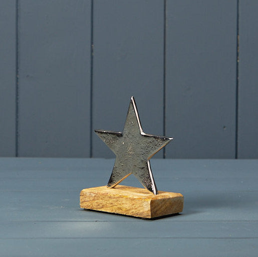 Silver Star On Wooden Base