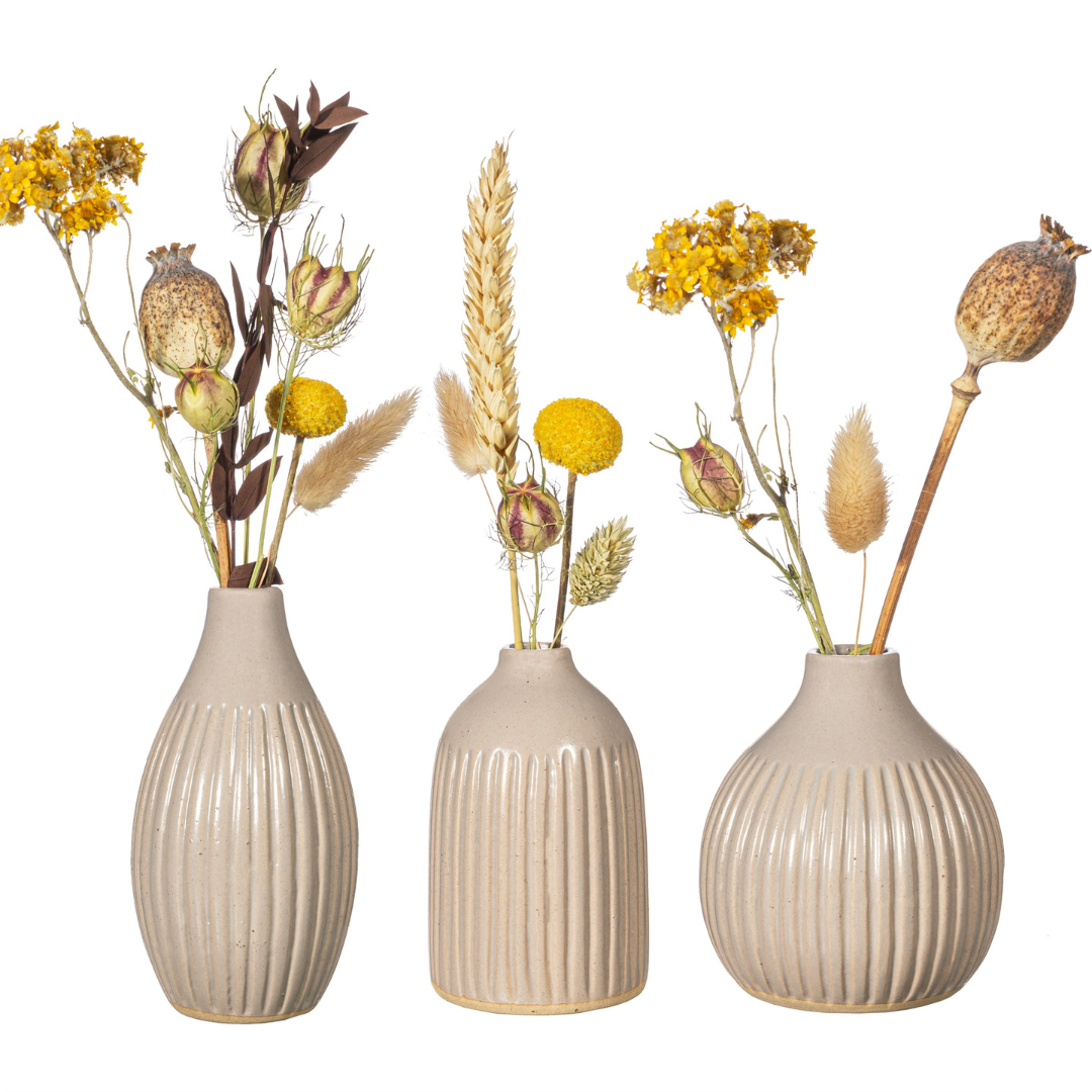 Oatmeal Grooved Bud Vase