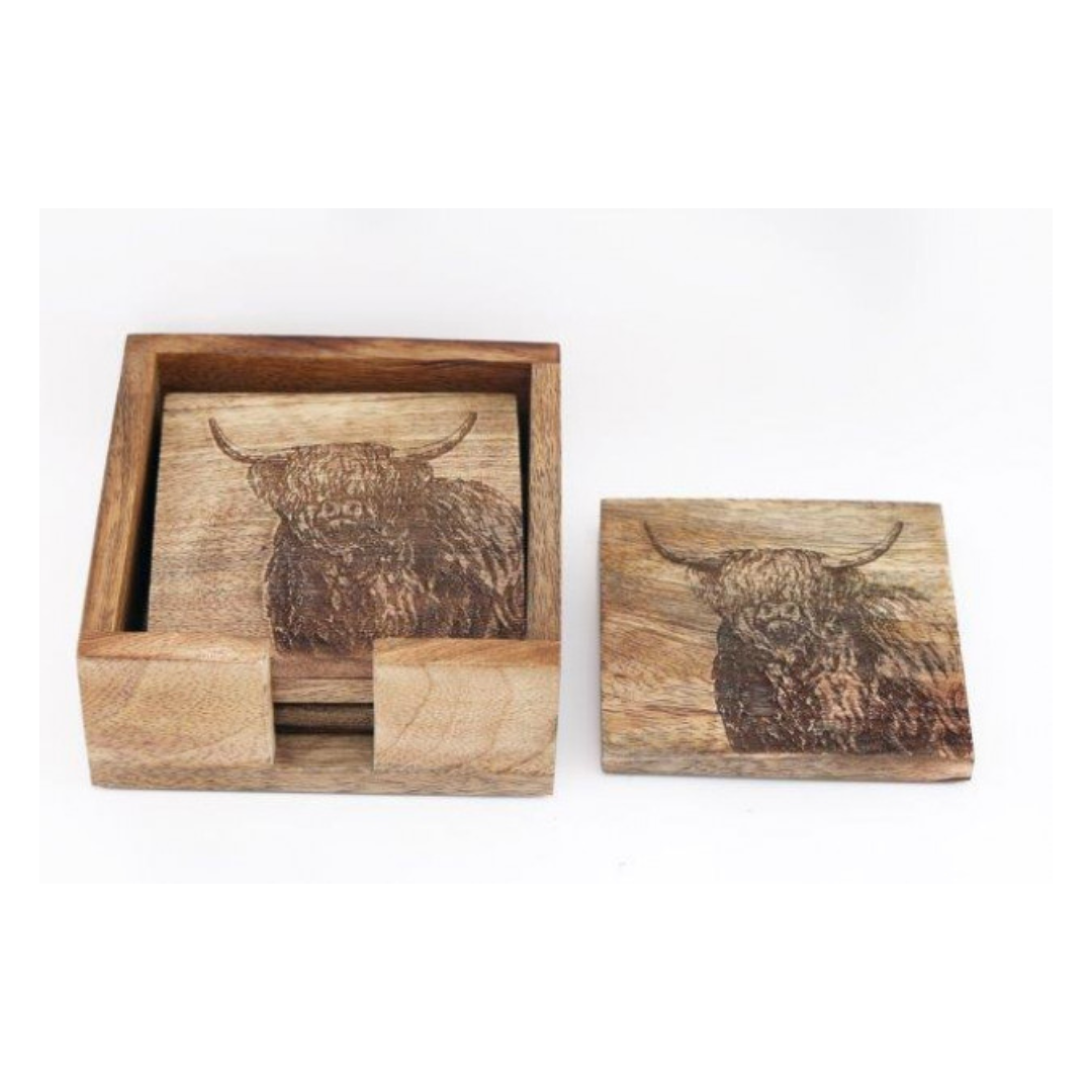 Wooden Engraved Highland Cow Coasters
