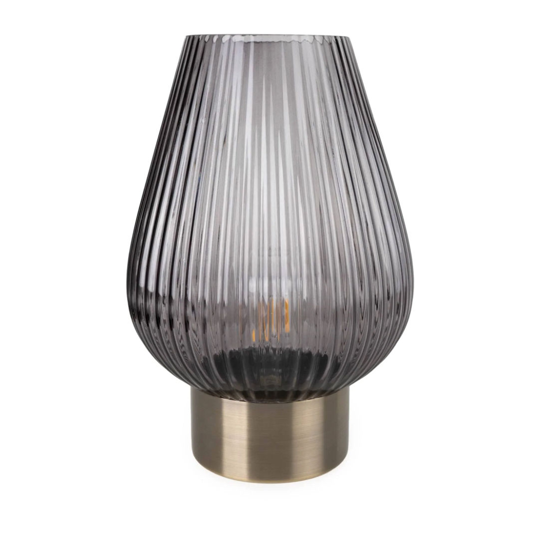 33cm LED Glass Footed Ridged Lamp in Grey