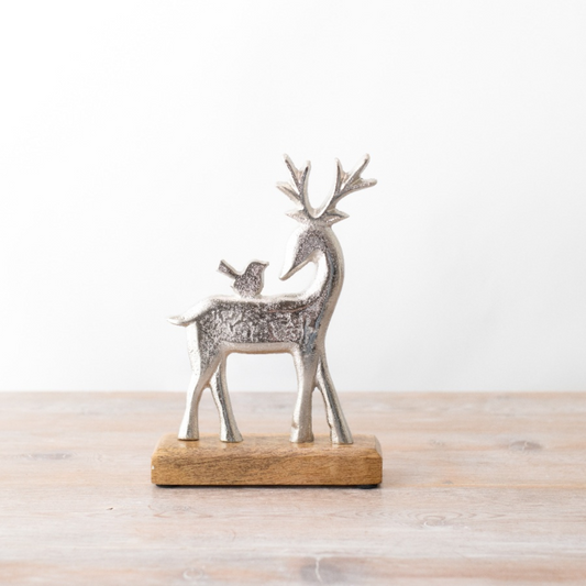 Silver Reindeer on Base Ornament, 22cm