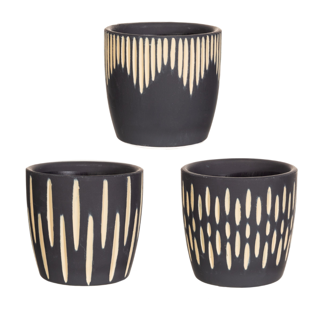 Set of 3 Ceramic Mini Black and Gold Mini Planters