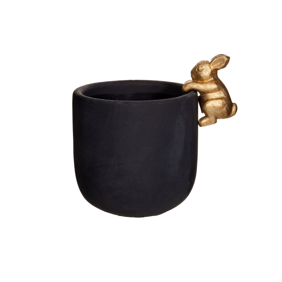 Black and Gold Rabbit Planter