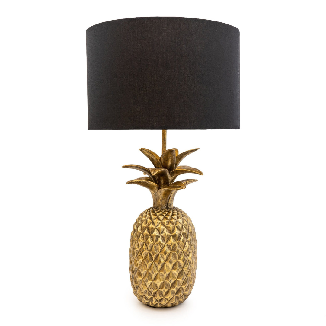 Gold Pineapple Lamp With Black and Gold Shade