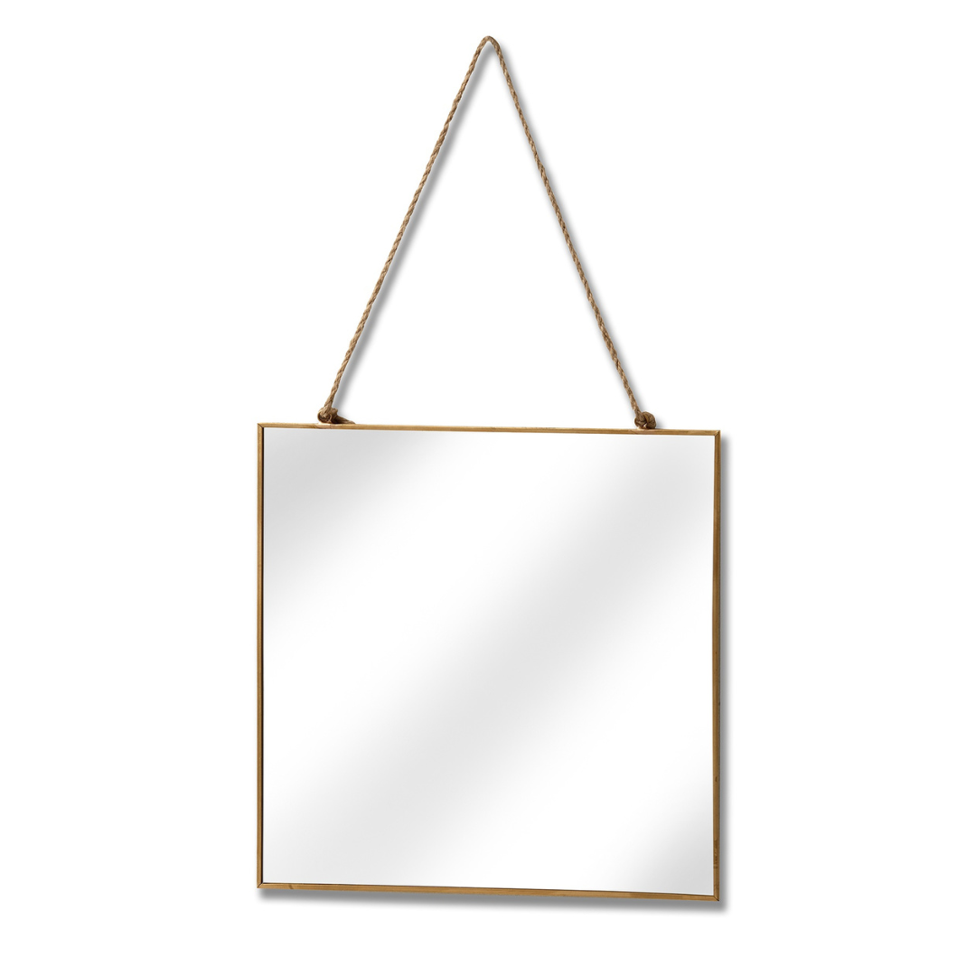 Gold Square Hanging Mirror With Twine Hanger