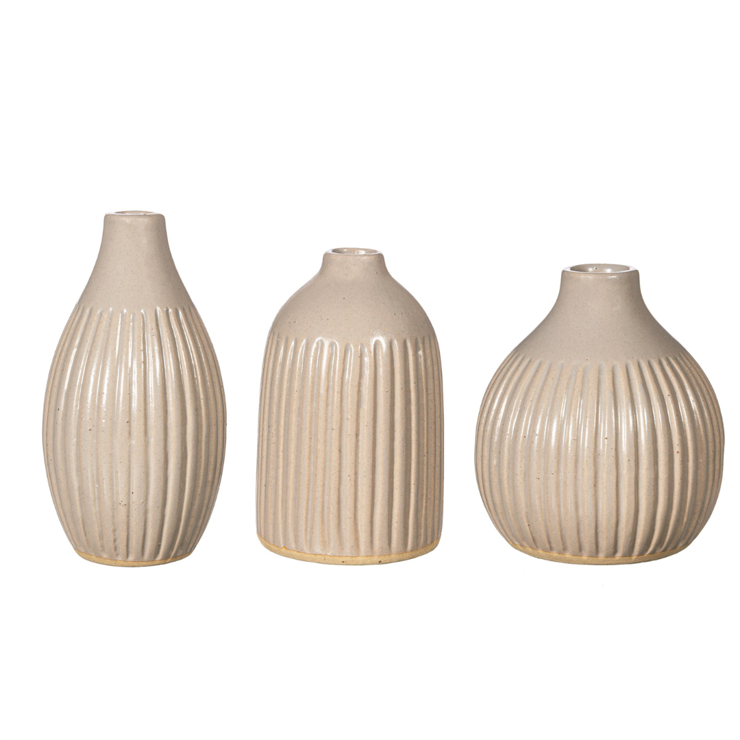 Oatmeal Grooved Bud Vase