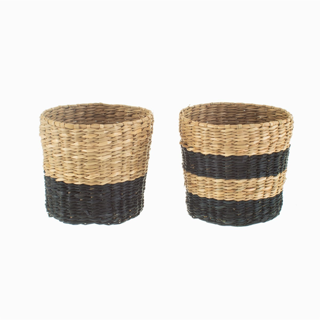 Mini Black Seagrass Planters - Set Of 2