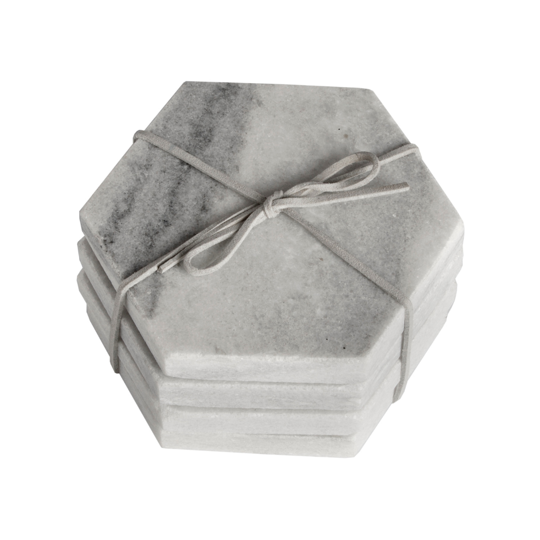 Grey Marble Hexagon Coasters Set Of 4