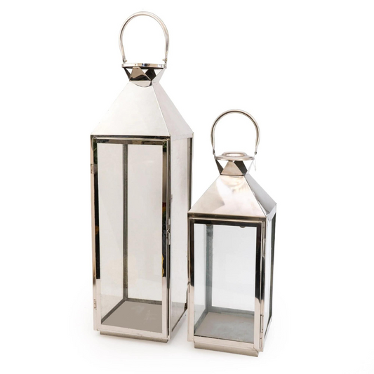 Set of 2 Lanterns in Chrome 70cm & 45cm