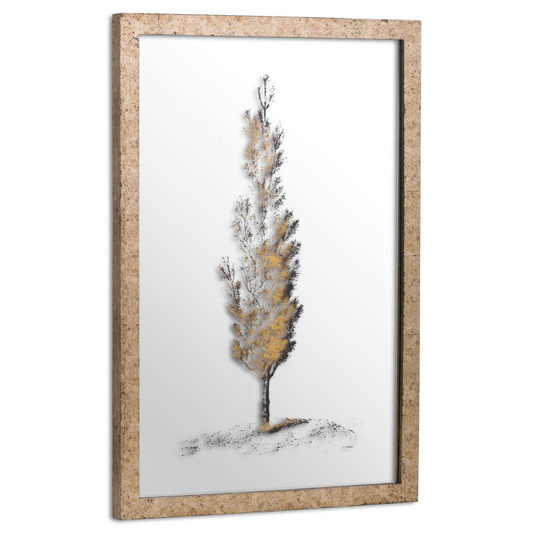 Antique Metallic Brass Mirrored Pine Wall Art