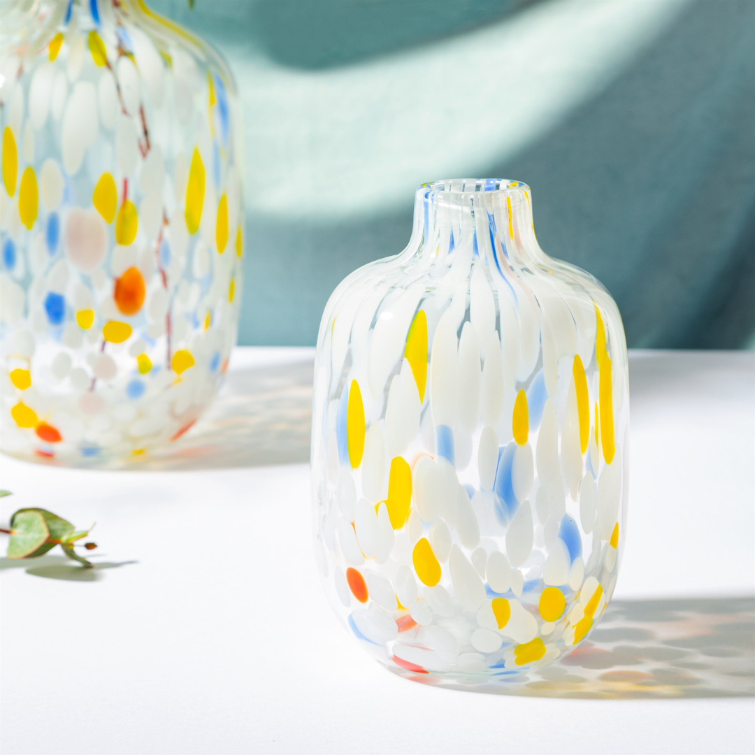 Small Multicoloured Speckled Glass Vase