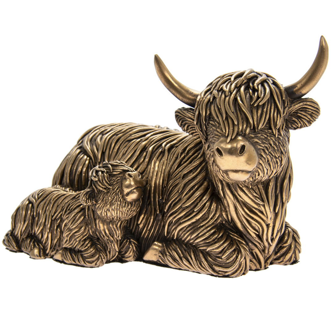 Bronze Highland Cow & Calf Ornament