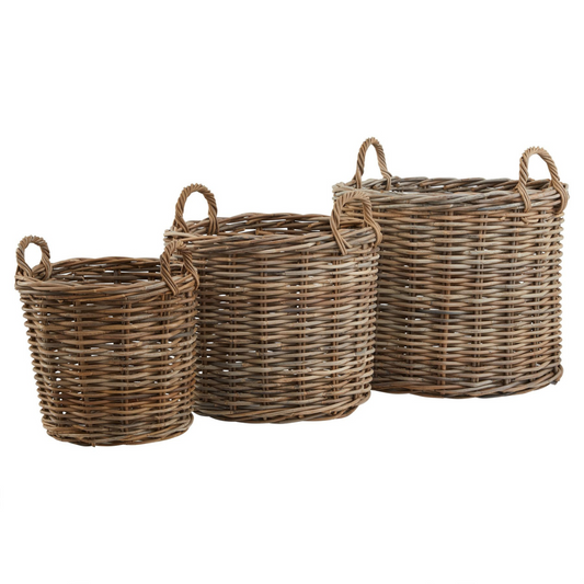 Set of 3 Rattan Round Storage Baskets