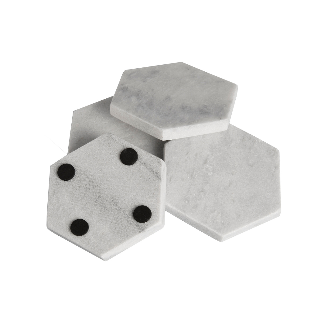 Grey Marble Hexagon Coasters Set Of 4