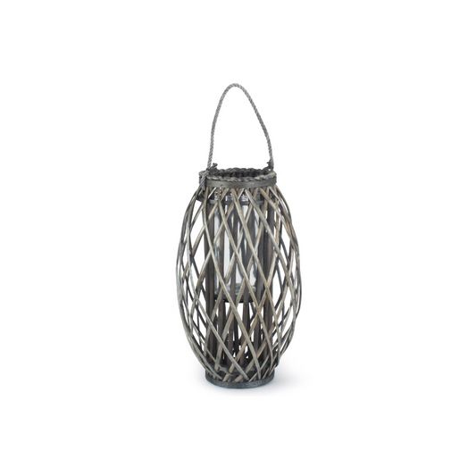 Large Grey Wicker Candle Lantern