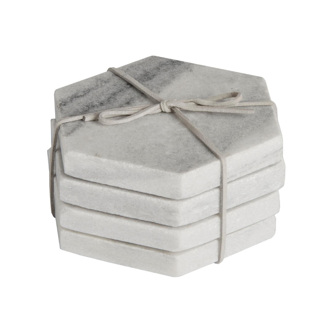 Grey Marble Hexagon Coasters Set Of 4