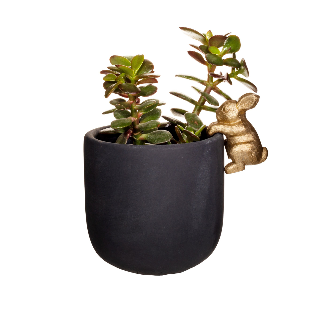 Black and Gold Rabbit Planter