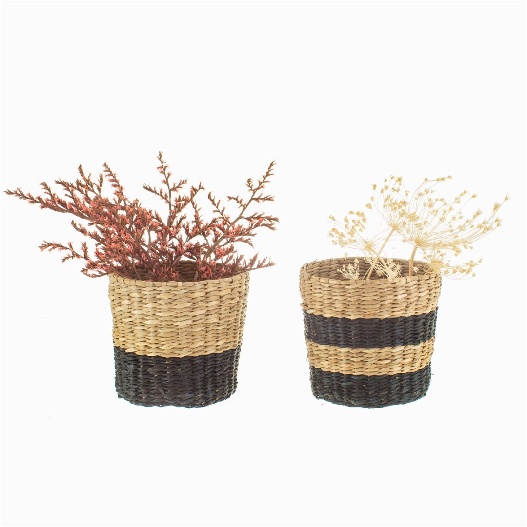 Mini Black Seagrass Planters - Set Of 2