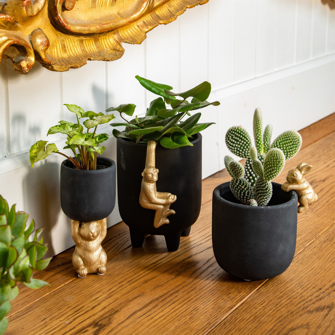 Black and Gold Rabbit Planter