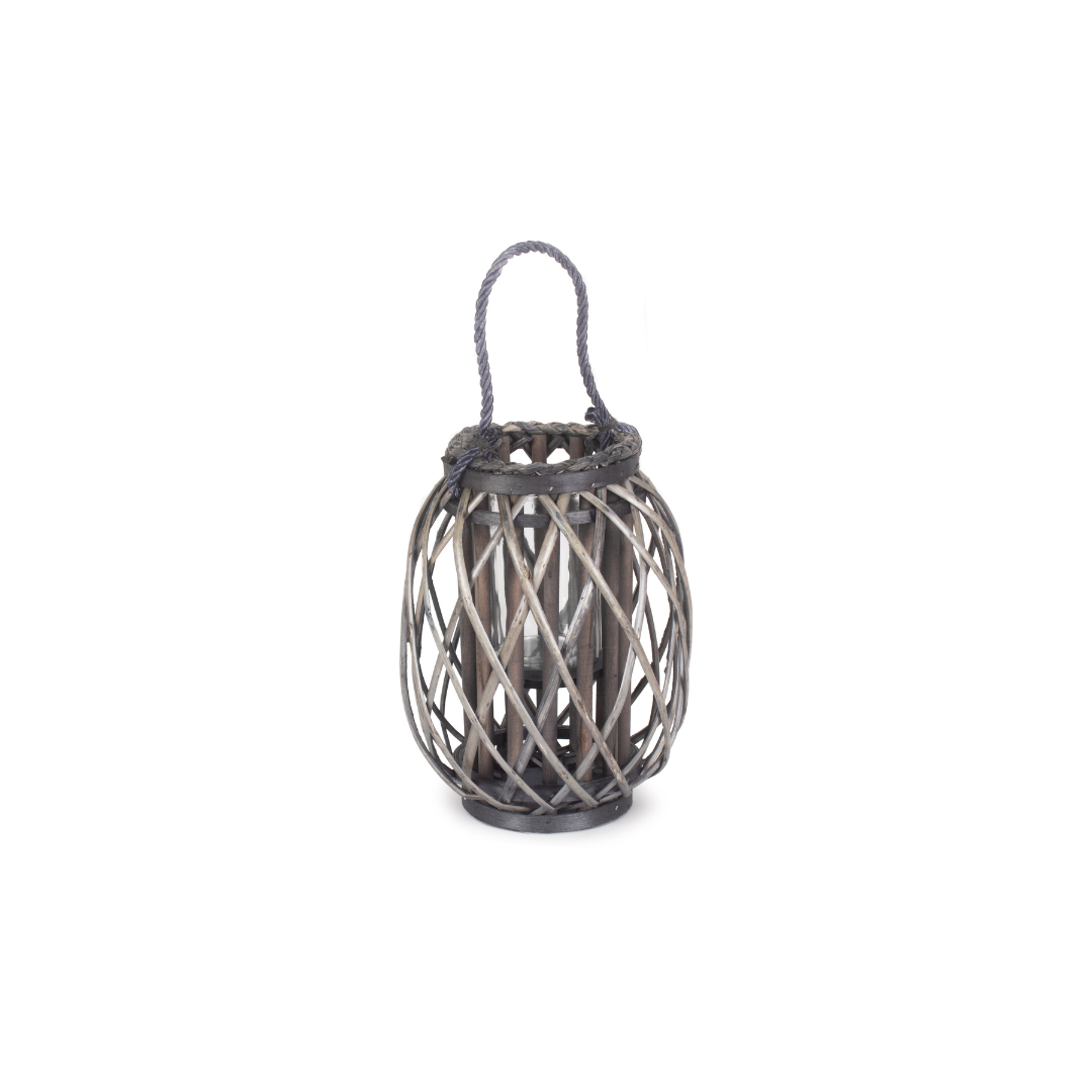 Small Grey Wicker Candle Lantern