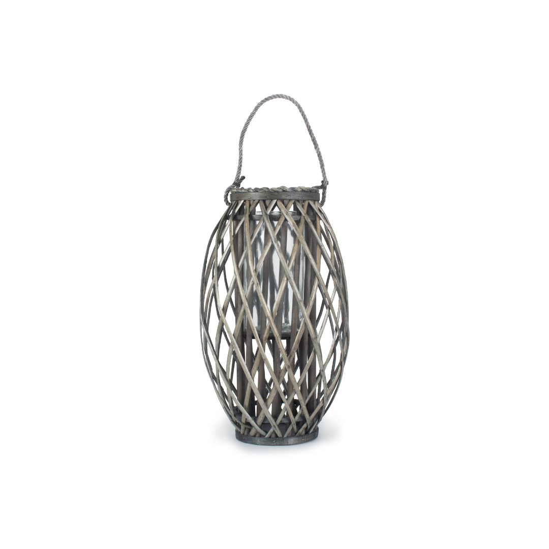 Large Grey Wicker Candle Lantern