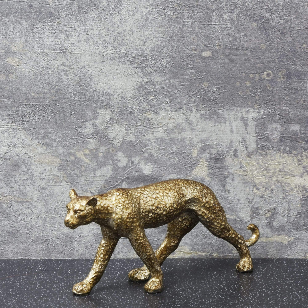 Standing Distressed Silver Resin Leopard