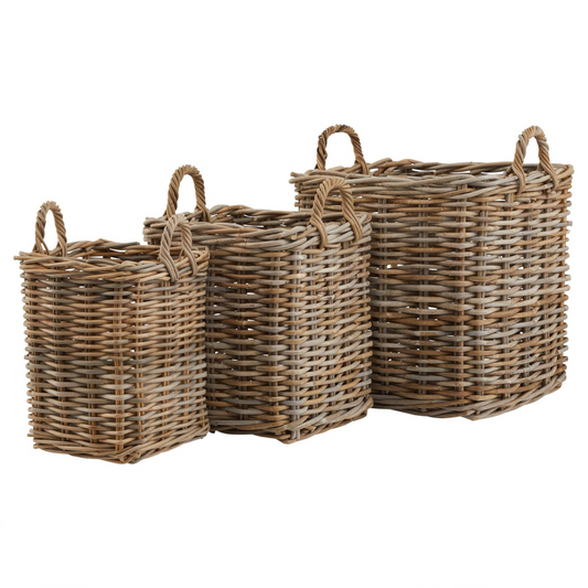 Set of 3 Rattan Square Storage Baskets