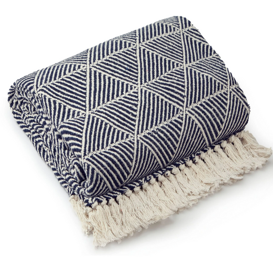 Geo Diamond- Recycled Cotton Throw Navy