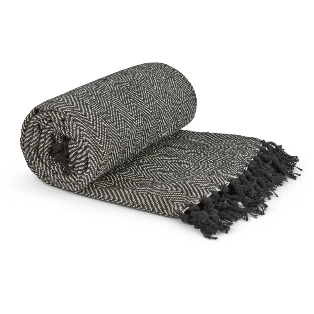 Black Herringbone Throw