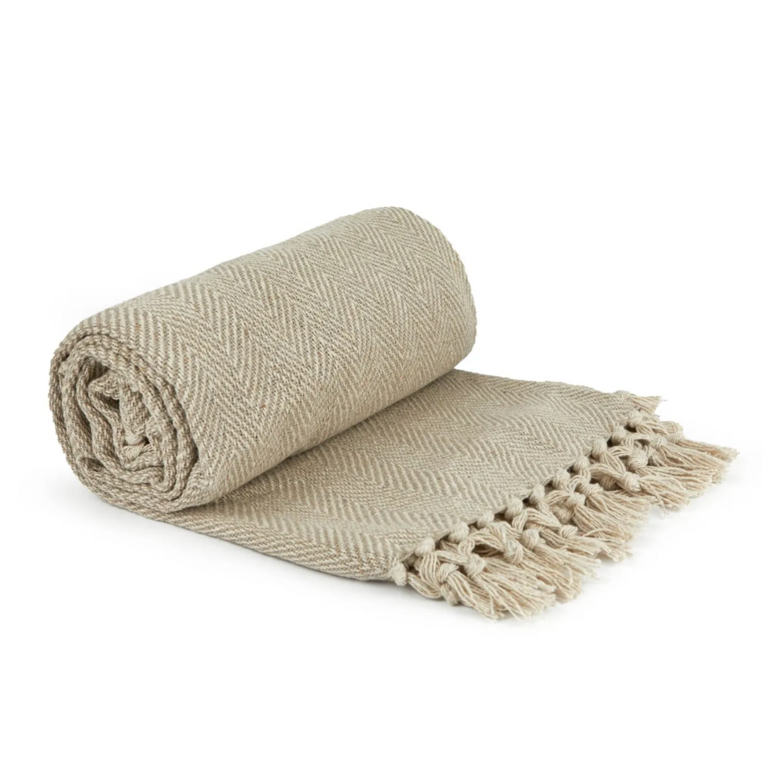 Natural Herringbone Throw