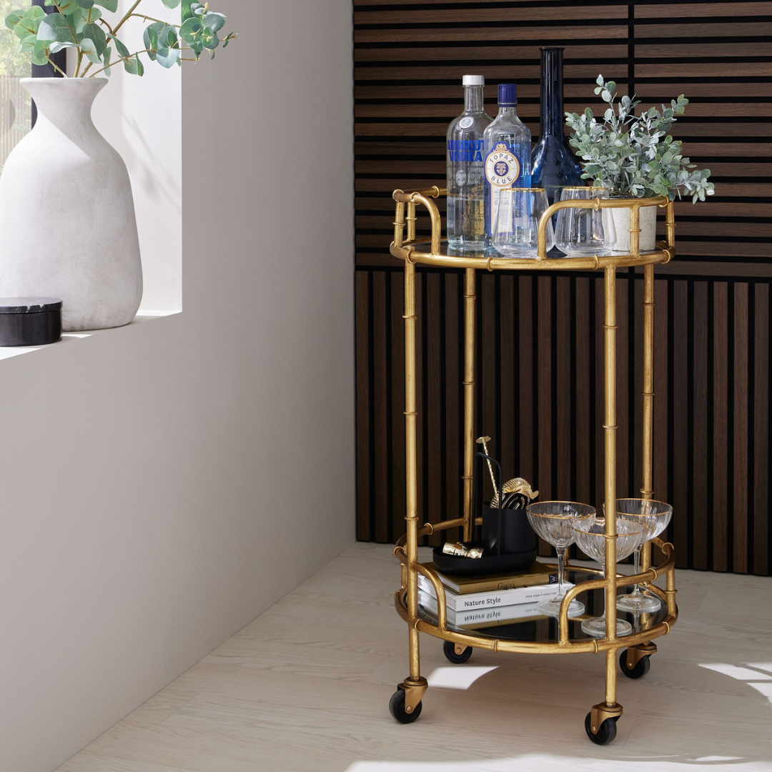 Gold Round Drinks Trolley