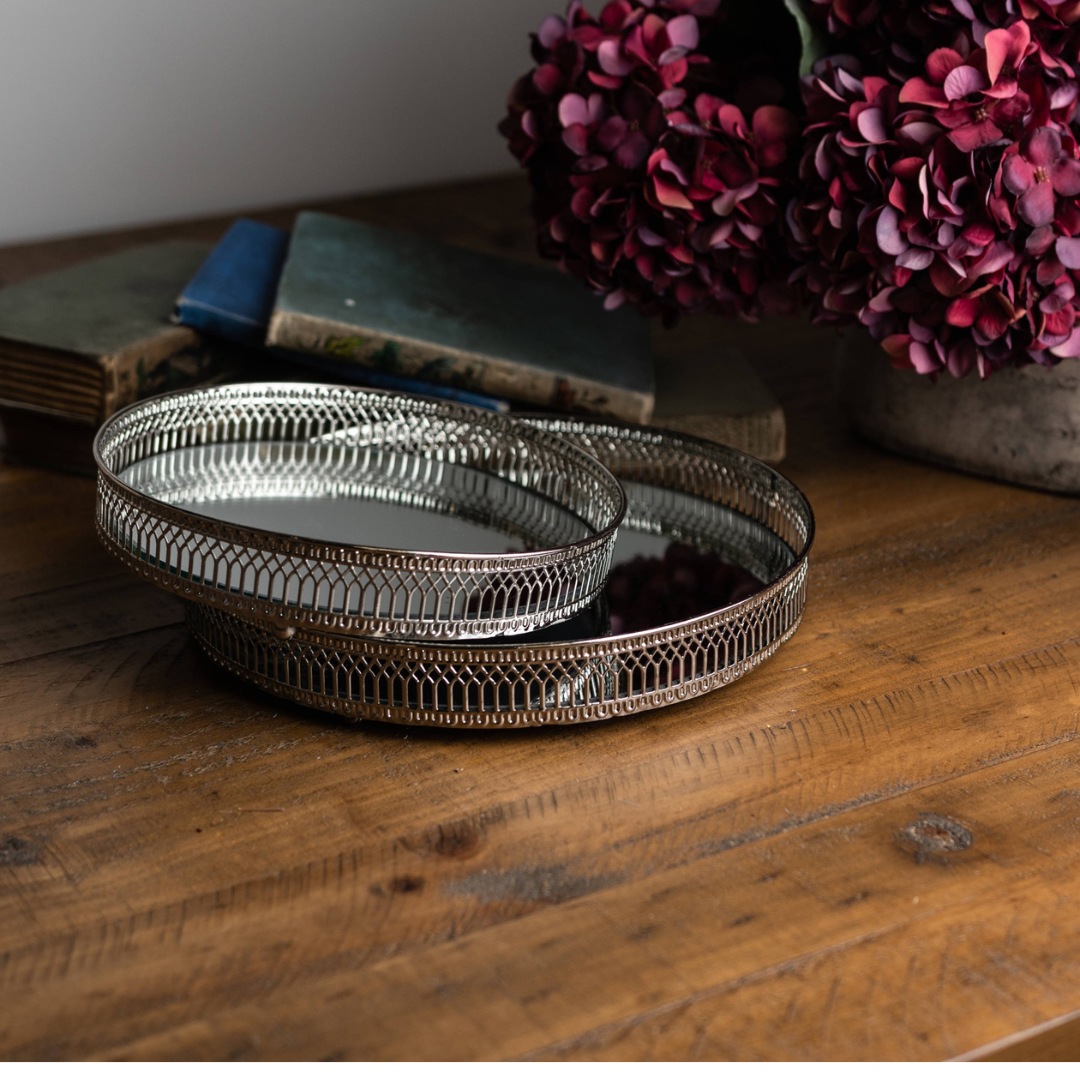 Set Of Two Circular Nickle Trays