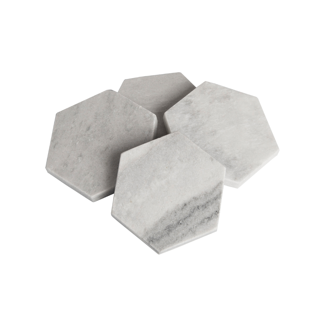 Grey Marble Hexagon Coasters Set Of 4