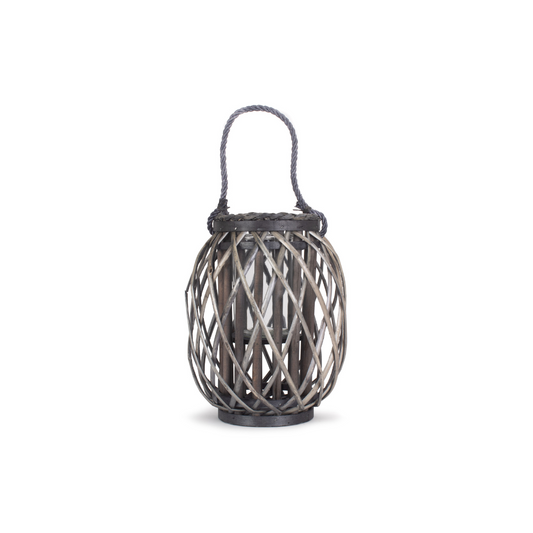 Small Grey Wicker Candle Lantern