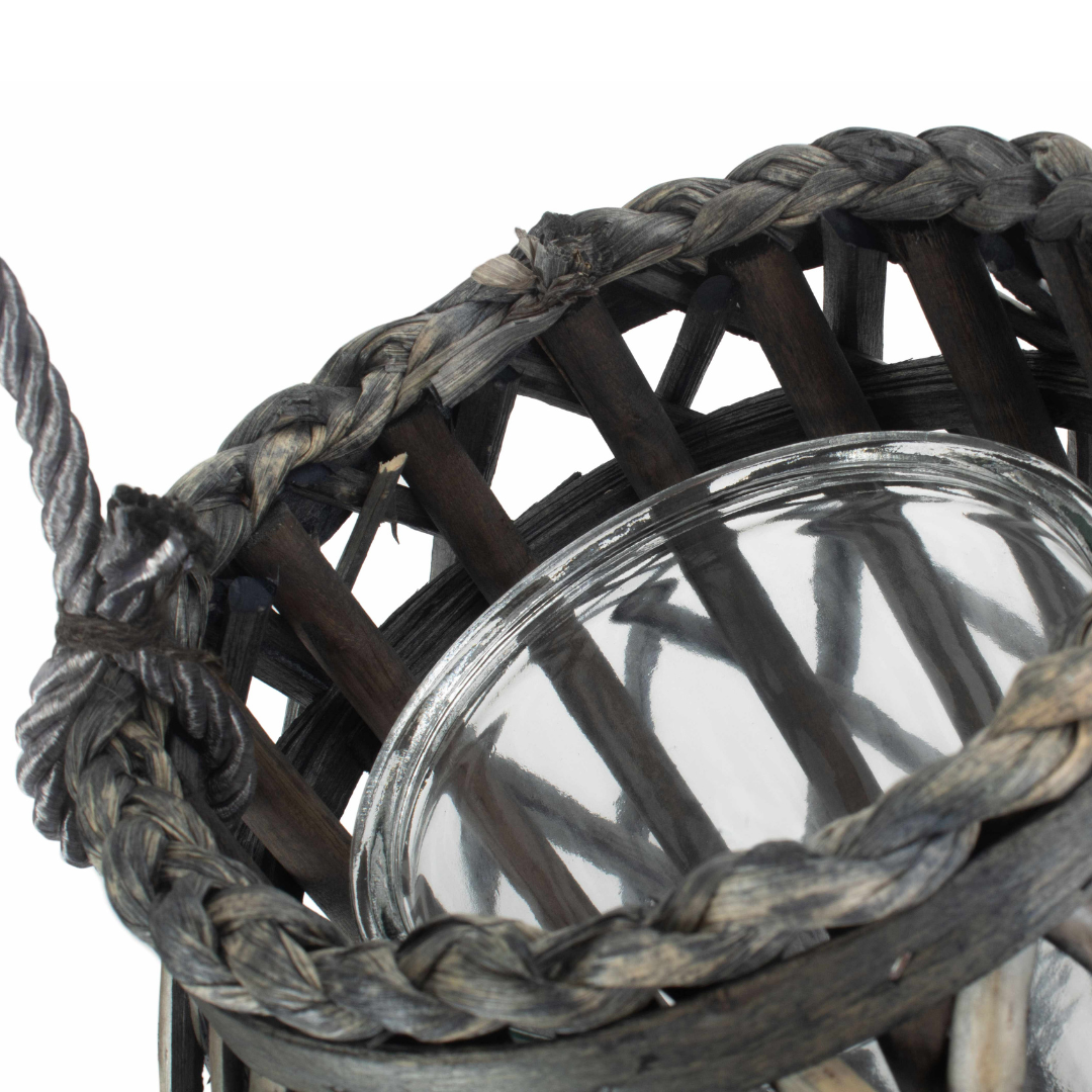 Large Grey Wicker Candle Lantern